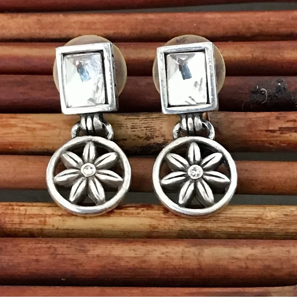 Brighton Silver Floral & Crystal Drop Post Earrings